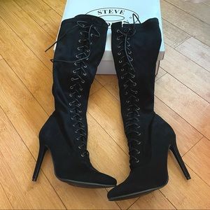 Steve Madden Lace Up Knee High Heeled Boots